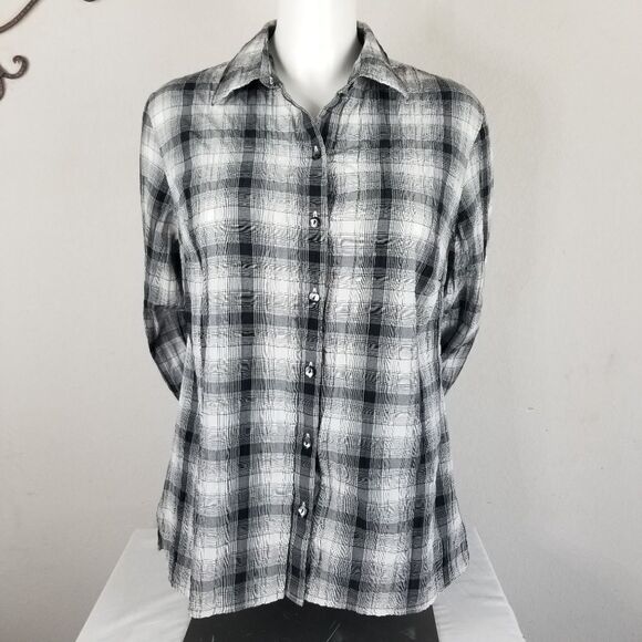 Westbound Black &‎ White Plaid Button Front Blouse - Picture 1 of 7